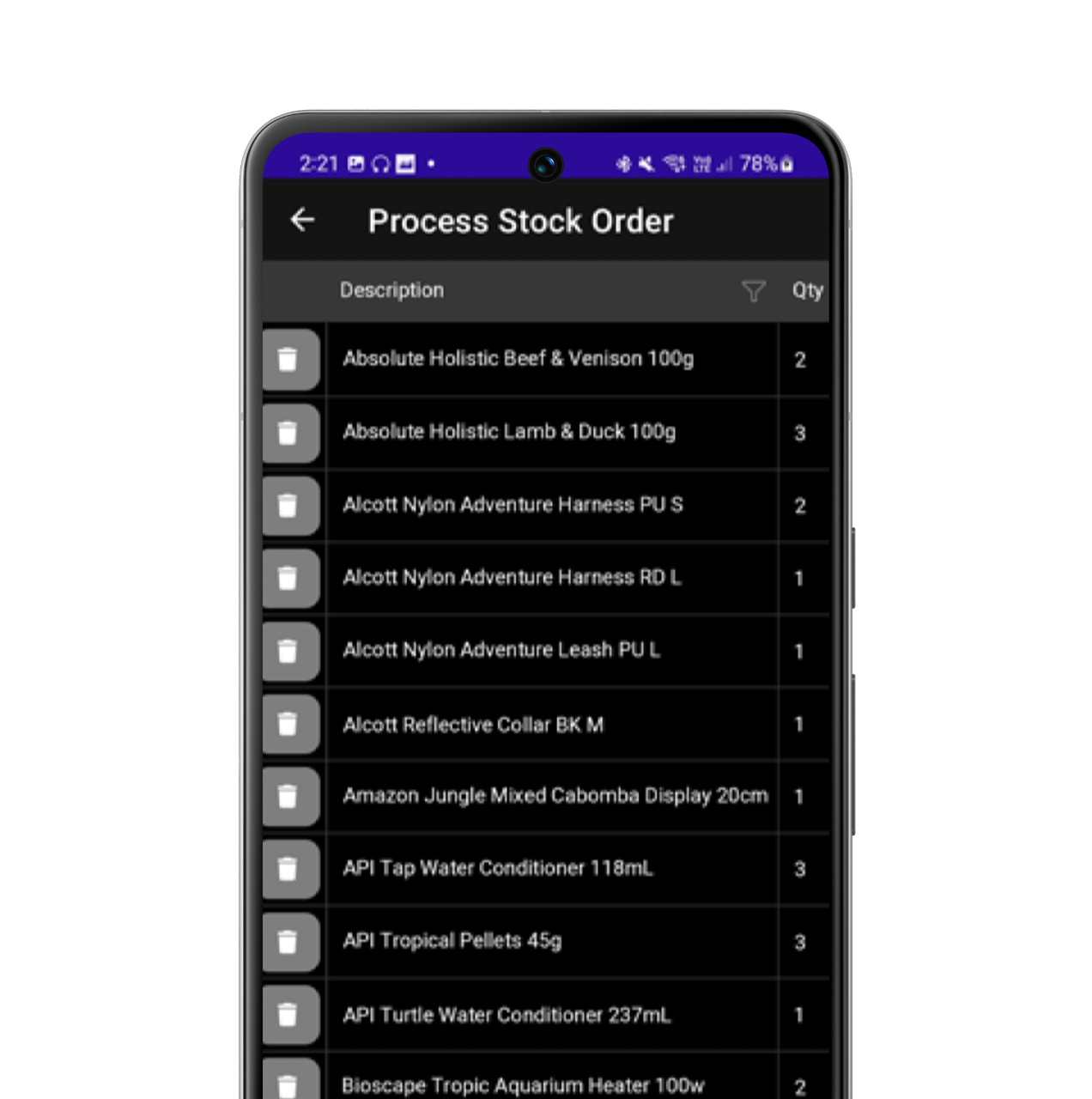 Stock Ordering Screen